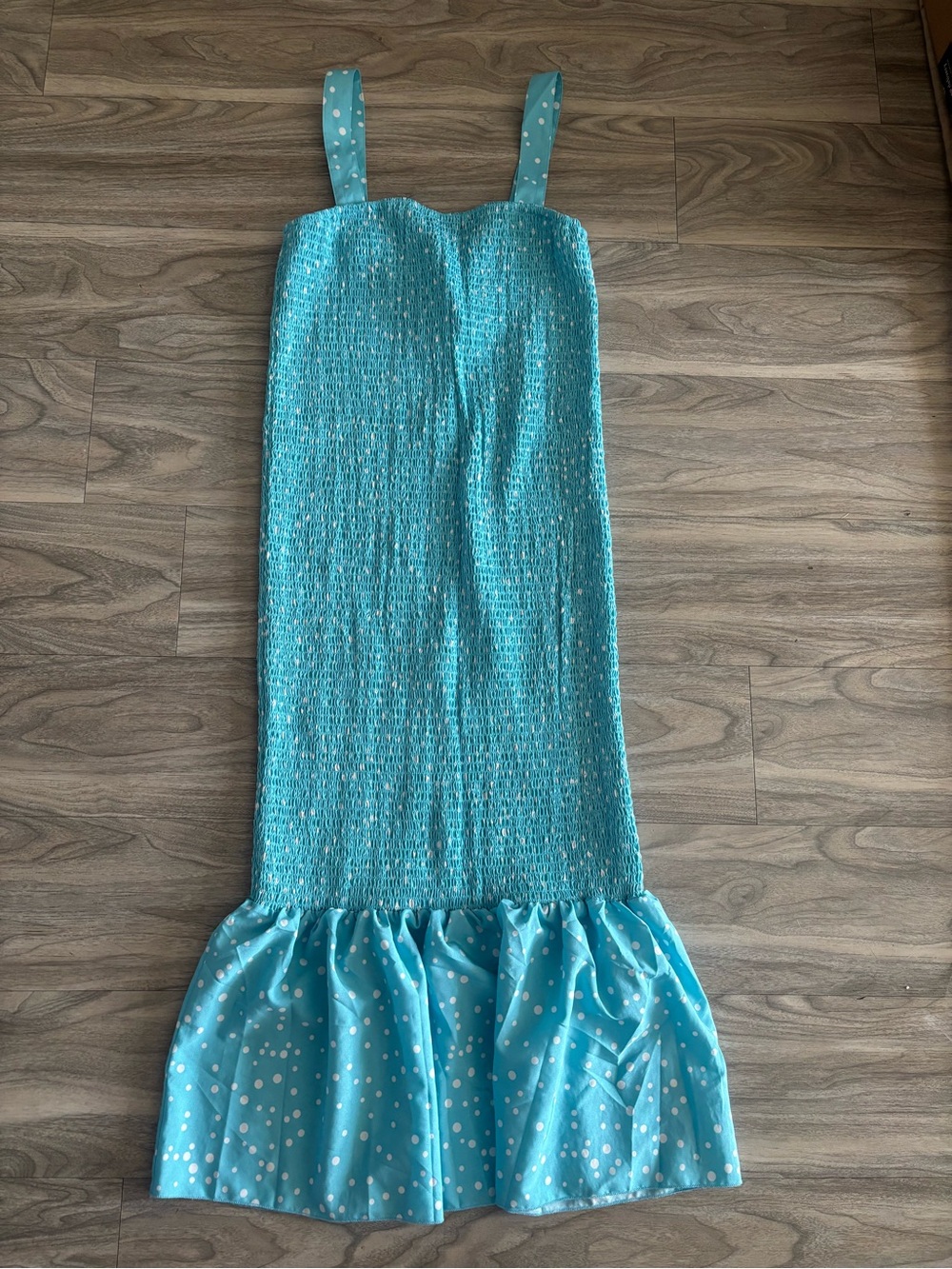 Sleeveless Aqua Smocked Mermaid-Hem Dress